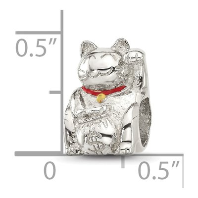Sterling Silver Red Enamel Lucky Cat Bead – view 3