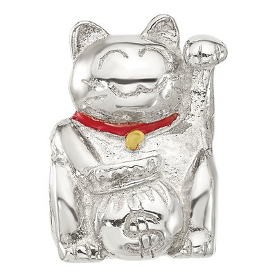 Sterling Silver Red Enamel Lucky Cat Bead – view 5