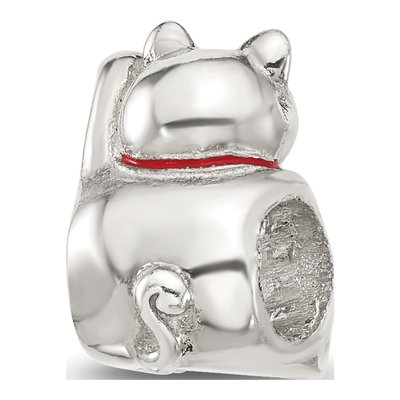Sterling Silver Red Enamel Lucky Cat Bead – view 6