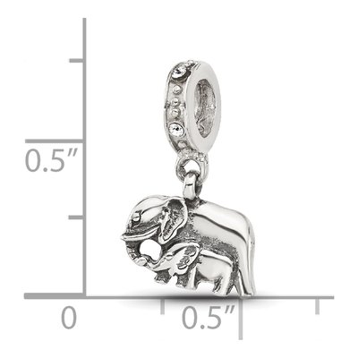 Sterling Silver Crystal Mommy Baby Elephant Dangle Bead – view 3