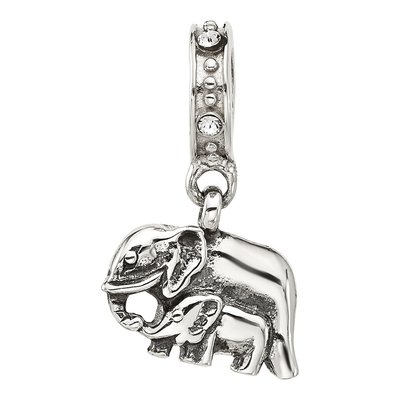 Sterling Silver Crystal Mommy Baby Elephant Dangle Bead – view 5