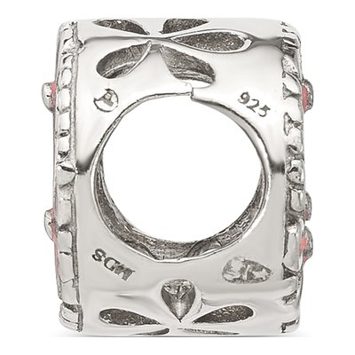 Sterling Silver Pink Enamel Floral Bead – view 3