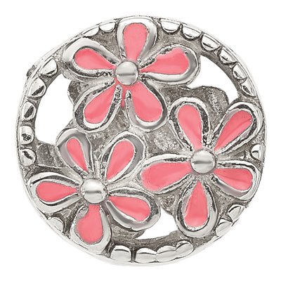 Sterling Silver Pink Enamel Floral Bead – view 5