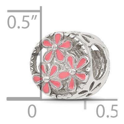 Sterling Silver Pink Enamel Floral Bead – view 6