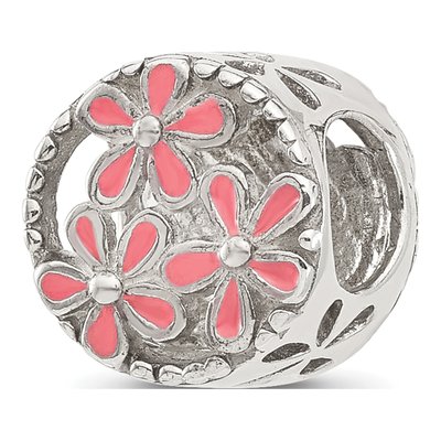 Sterling Silver Pink Enamel Floral Bead