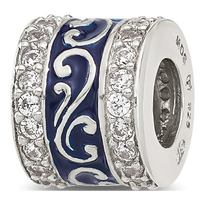 Sterling Silver CZ Enamel Scroll Bead