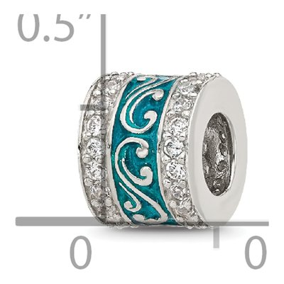 Sterling Silver CZ Teal Enamel Bead – view 3