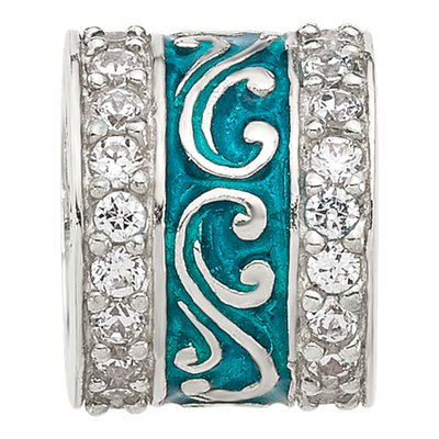 Sterling Silver CZ Teal Enamel Bead – view 6