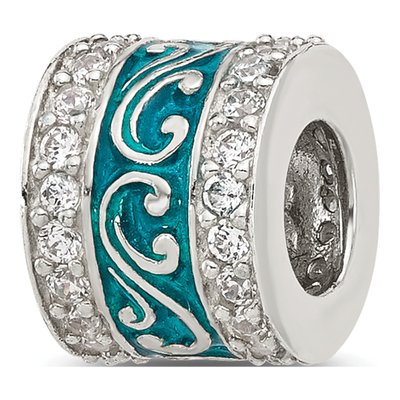 Sterling Silver CZ Teal Enamel Bead