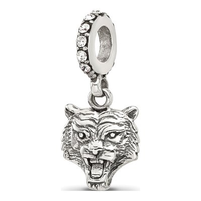 Sterling Silver Crystal Tiger Head Dangle Bead