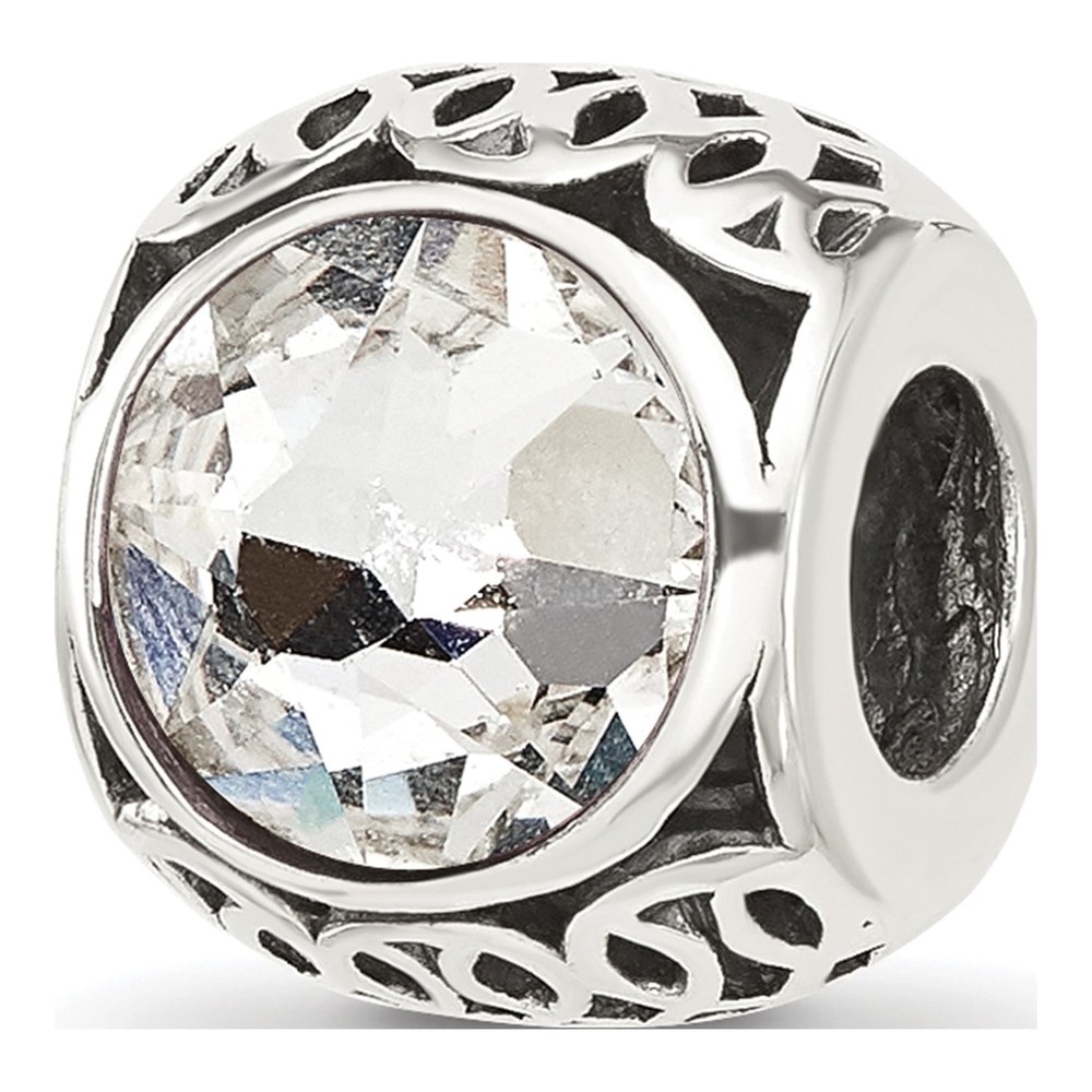 Sterling Silver Crystal Antiqued Bead