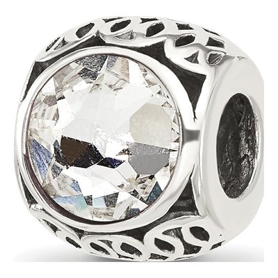 Sterling Silver Crystal Antiqued Bead