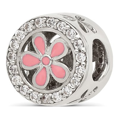 Sterling Silver CZ Enamel Flower Bead