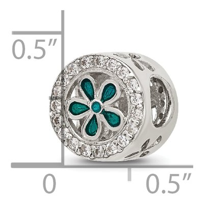 Sterling Silver CZ Teal Flower Bead – view 3