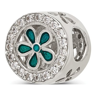 Sterling Silver CZ Teal Flower Bead