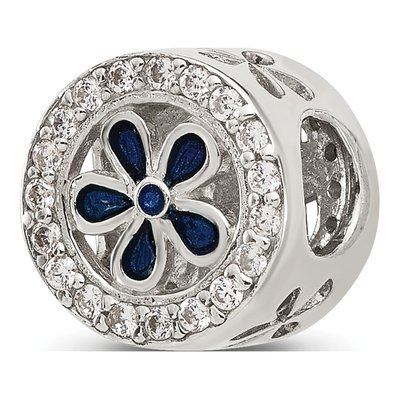 Sterling Silver CZ Enamel Flower Bead