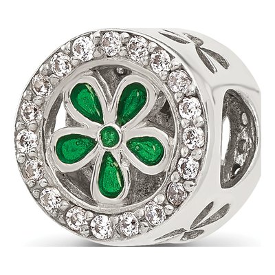 Sterling Silver CZ Enamel Flower Bead