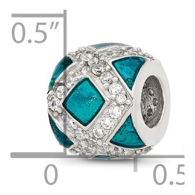 Sterling Silver CZ Teal Enamel Bead – view 3