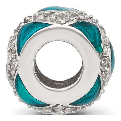 Sterling Silver CZ Teal Enamel Bead – view 4