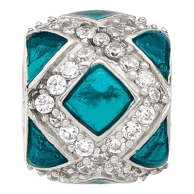Sterling Silver CZ Teal Enamel Bead – view 5