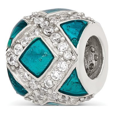 Sterling Silver CZ Teal Enamel Bead