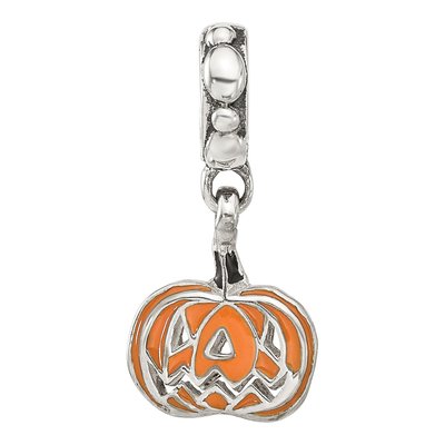 Sterling Silver Orange Pumpkin Dangle Bead – view 5