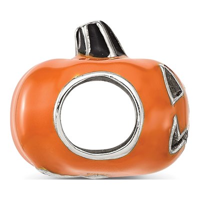 Sterling Silver Orange Enamel Pumpkin Bead – view 4