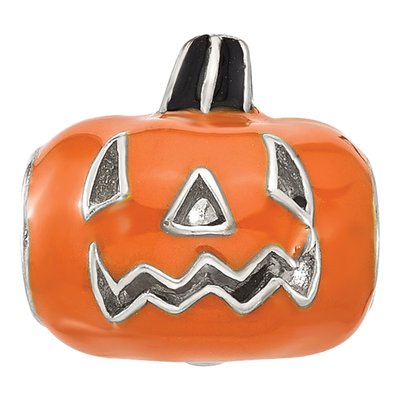 Sterling Silver Orange Enamel Pumpkin Bead – view 5