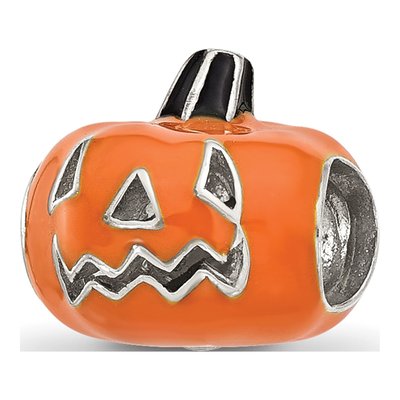 Sterling Silver Orange Enamel Pumpkin Bead