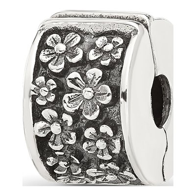 Sterling Silver Antiqued Floral Clip Bead