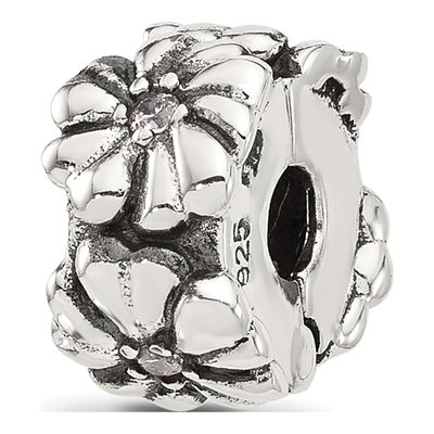 Sterling Silver CZ Floral Clip Bead