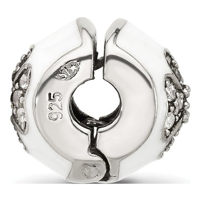 Sterling Silver CZ Enamel Floral Clip Bead – view 3