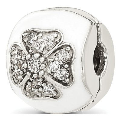 Sterling Silver CZ Enamel Floral Clip Bead