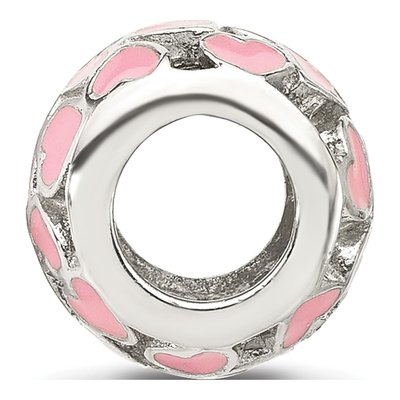 Sterling Silver Pink Enamel Hearts Bead – view 3