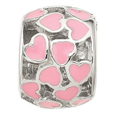 Sterling Silver Pink Enamel Hearts Bead – view 4