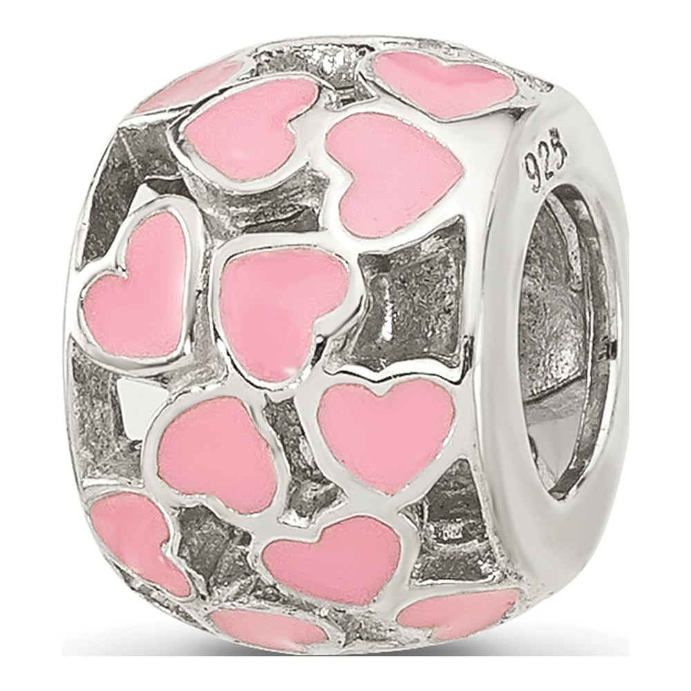 Sterling Silver Pink Enamel Hearts Bead