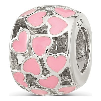Sterling Silver Pink Enamel Hearts Bead