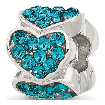 Sterling Silver Crystal Teal Hearts Bead