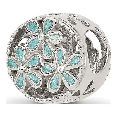 Sterling Silver Light Blue Enamel Floral Bead
