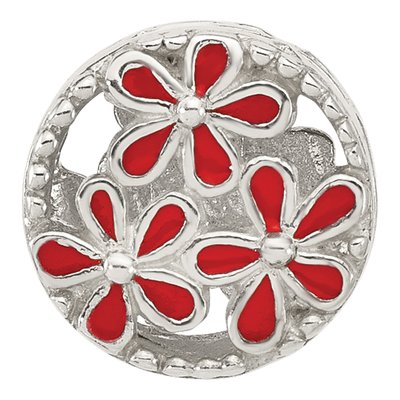 Sterling Silver Red Enameled Floral Bead – view 4