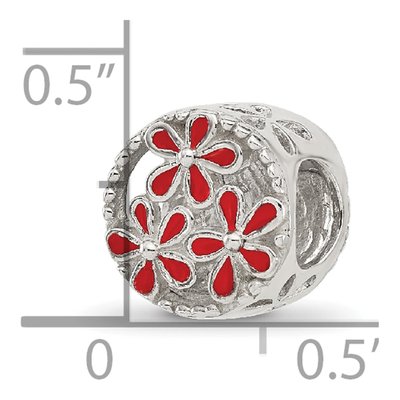 Sterling Silver Red Enameled Floral Bead – view 5