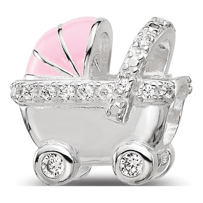 Sterling Silver CZ Enamel Stroller Bead