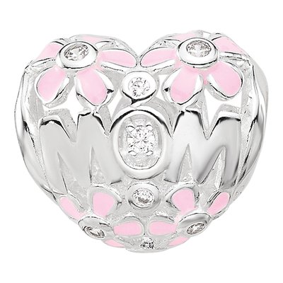 Sterling Silver CZ Enamel Mom Heart Bead – view 4