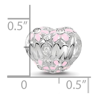 Sterling Silver CZ Enamel Mom Heart Bead – view 5