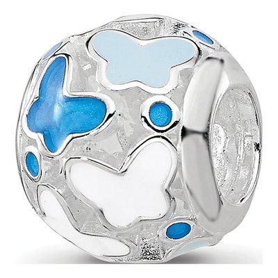 Sterling Silver Blue Enamel Butterfly Bead