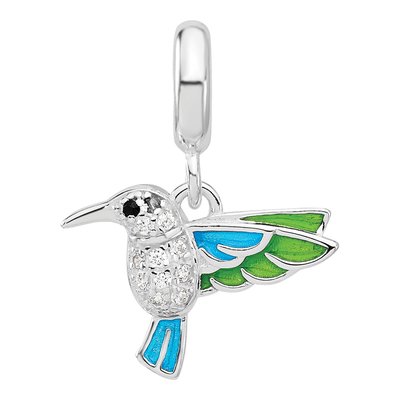 Sterling Silver Black Spinel & CZ Hummingbird Bead – view 4