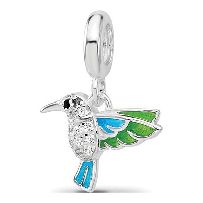 Sterling Silver Black Spinel & CZ Hummingbird Bead