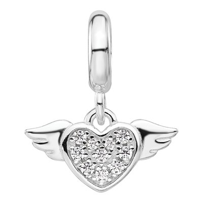 Sterling Silver CZ Heart Wings Dangle Bead – view 4