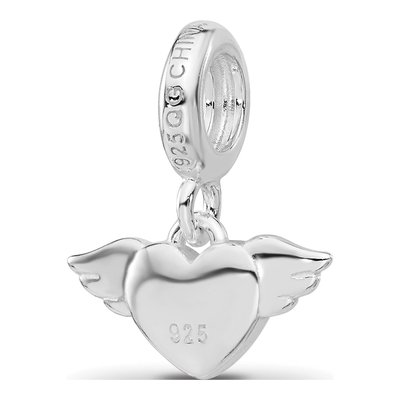 Sterling Silver CZ Heart Wings Dangle Bead – view 5