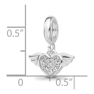 Sterling Silver CZ Heart Wings Dangle Bead – view 6